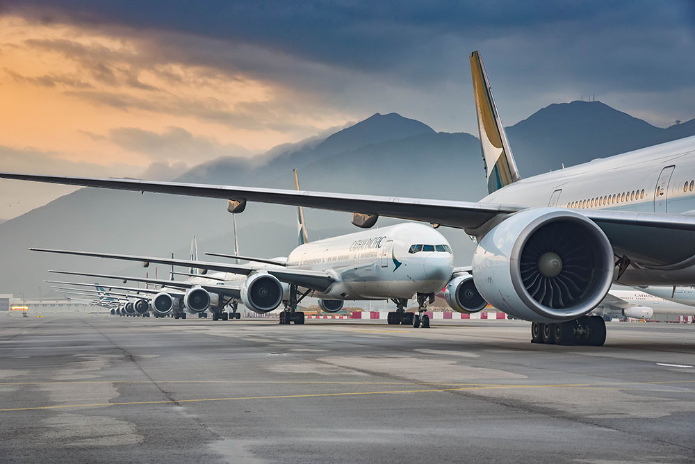 Aircraft Fleet Parked At Taxiway